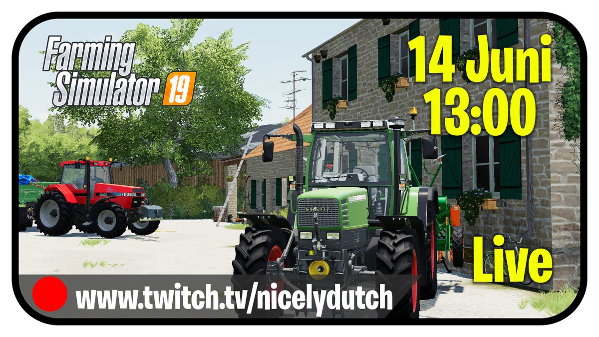 14 Juni om 13:00uur ben ik Live op twitch.tv/nicelydutch Met Farming simulator 19 NIEUWE MAP!. Ik speel op de nieuwe Singleplayer map CAMPAIGN OF FRANCE! Even lekker Beunen in de middag. Kom jij ook kijken?. #farming #fs19 #twitch #nicelydutch