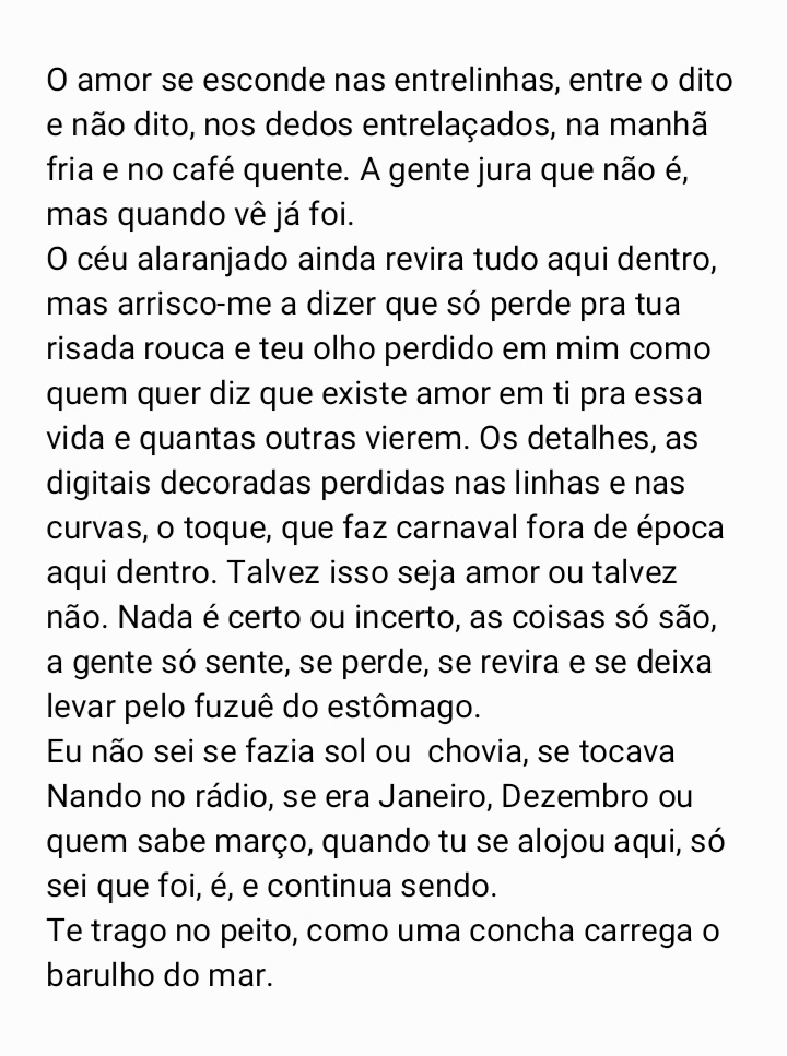BarquinhoDe's tweet photo. "Te trago no peito, como uma concha carrega o barulho do mar." https://t.co/tcoUDxr6zc