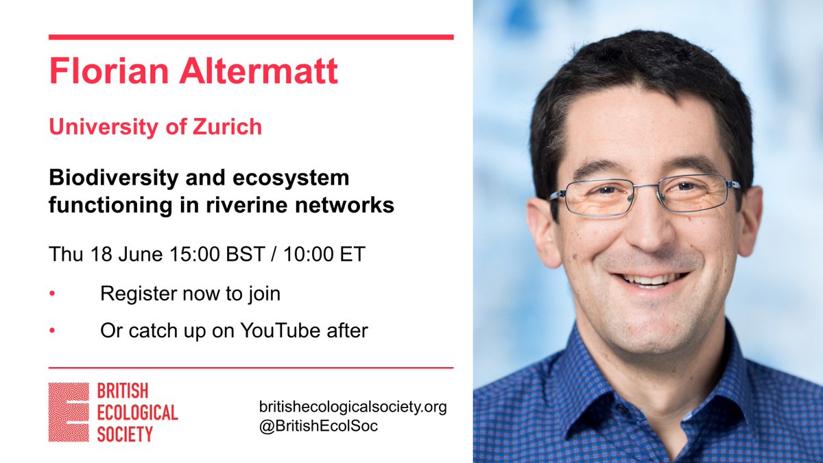 AER_ESE_BES's tweet image. Next week&apos;s @BritishEcolSoc #EcologyLive talk will be given by @altermatt_lab on Thu 18 June at 15:00 BST. Register now to hear his talk about how riverine networks are affecting biodiversity patterns and ecosystem functioning: zoom.us/webinar/regist…