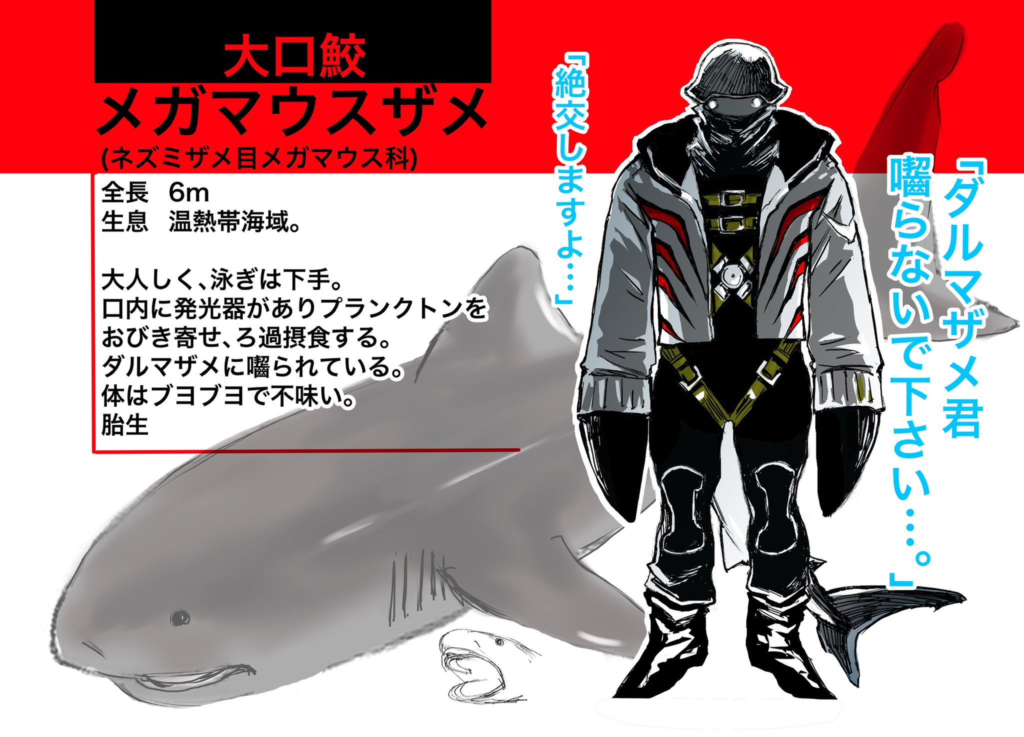 土屋計 ケモノクニ原稿中 メガマウスが話題なので擬人化再掲 メガマウス サメ T Co 1xd0yirc7n Twitter