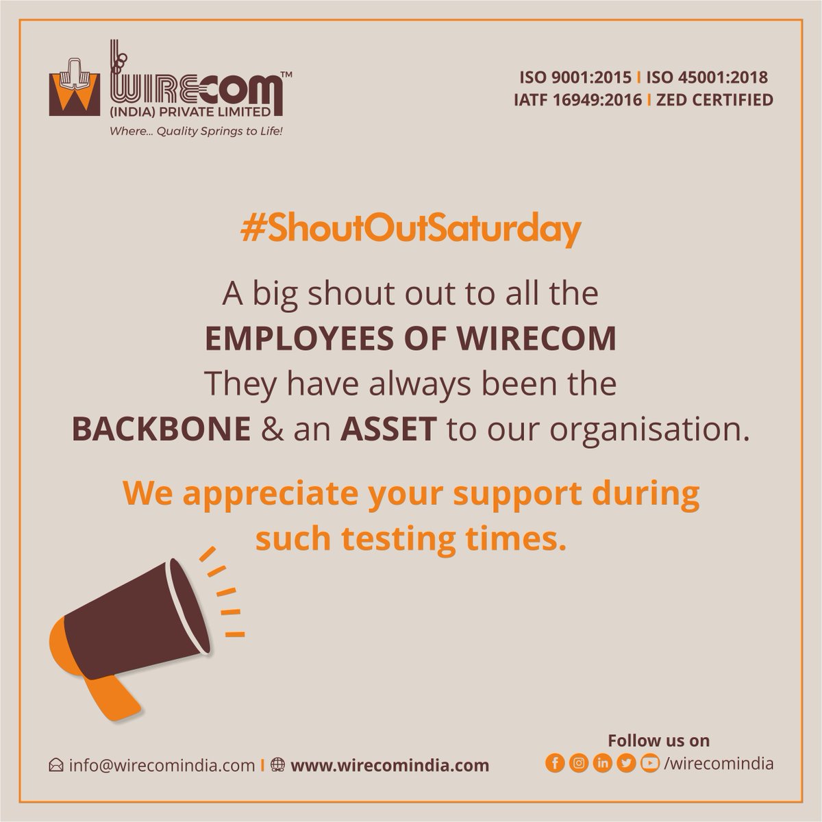WirecomIndia's tweet image. Shout out Saturday!
This week we want to recognize our most dedicated employees for their supports during such testing times. You make our mission possible!

#shoutoutsaturday #spring #wirecomspring #wirecom #wirecomindia