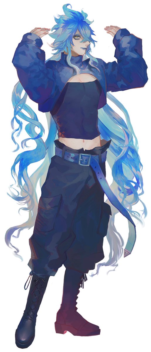 long hair 1boy male focus solo blue hair blue lips boots  illustration images