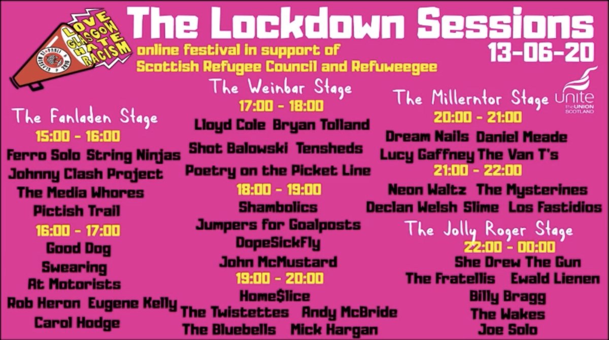 This is happening RIGHT NOW! Tune in for an epic day of music! #LoveGlasgotHateRacism