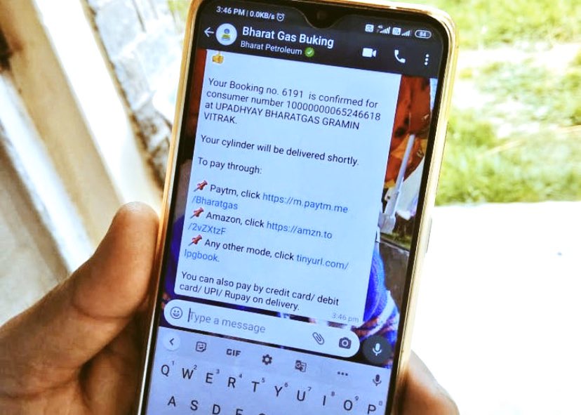 BPCLimited's tweet photo. Have you booked your #Bharatgas refill cylinder through WhatsApp? Just type ‘Hi’ to 1800224344 from your registered mobile number and get going. To know more click here https://t.co/oaeDVZsxHb https://t.co/DSJ4Q4YxTT