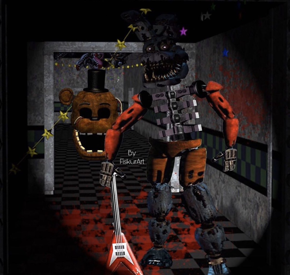 Fiskurart's tweet photo. An edit I made in Photoshop, a New animatronic💀What name would you give it? 
Tags: #digital #digitalpainting #artedigital #drawing  #digital_art #dibujodigital #dibujos #ilustrationartist #featuredartist #photoshop #animatronic #FNaF #NewAnimatronic #edit #terror #FiskurSupport https://t.co/x6EYji5YcX