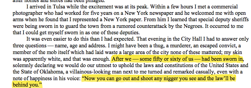 Someone asked me for more info on this quote. The book I was reading from used slightly different wording BUT White& #39;s original text said, "Now you can go out and shoot any n*gger you see..." Either way, it& #39;s true. This actually happened.  https://nationalhumanitiescenter.org/pds/maai3...
