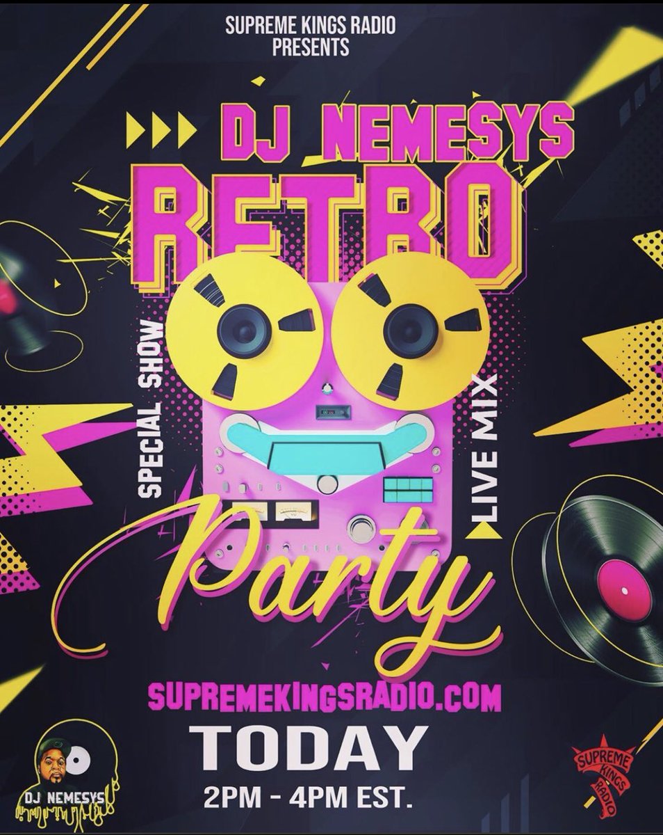 SKRRADIO's tweet photo. 🚨Today At 2pm🚨 #retroparty is full effect with #thegamechanger DJ Nemesys @iamnemesys  Hit Me with those Check Ins From 2pm to 4pm est. on https://t.co/09LqDd7rQu @supremekingsradio #music #djmix #coronavirus #omegasocietydjs #thegamechanger #thewolf #onlineradio https://t.co/0qiryI0nPk