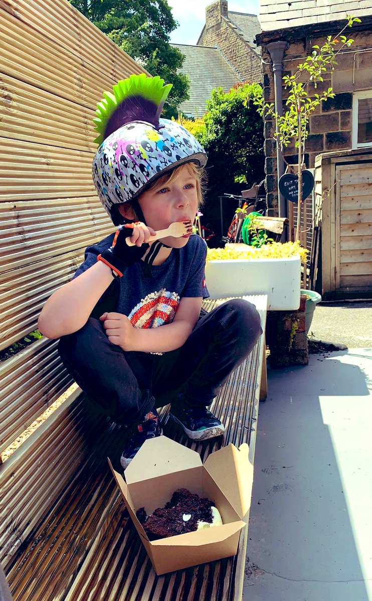 Of course solomons favourite cake is Guinness!!! 😂 Taking a well deserved rest while out biking with his dad. <a href="/ReclamationRoom/">Reclamation Room</a> #coffeeshop #dadandlads #GUİNNESS #cake  #chill #dude #takeout