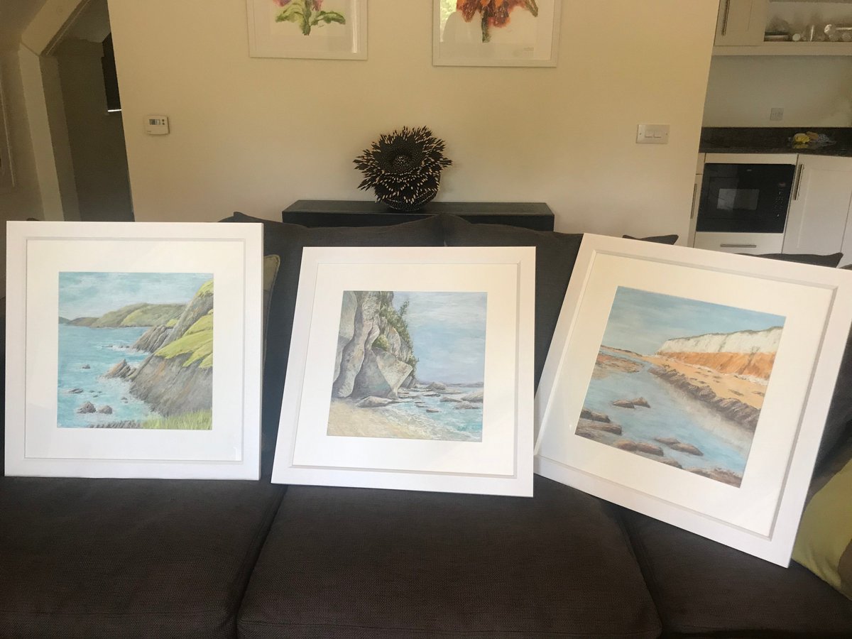 Great news - <a href="/VK_Gallery/">VK Gallery</a> in St Ives will be opening its doors next Thursday, 18th June! So I have just packed up this set of coastal paintings ready to deliver beginning of next week. All three are pastel on top of an acrylic underpainting. #sea #Coastal #pastel