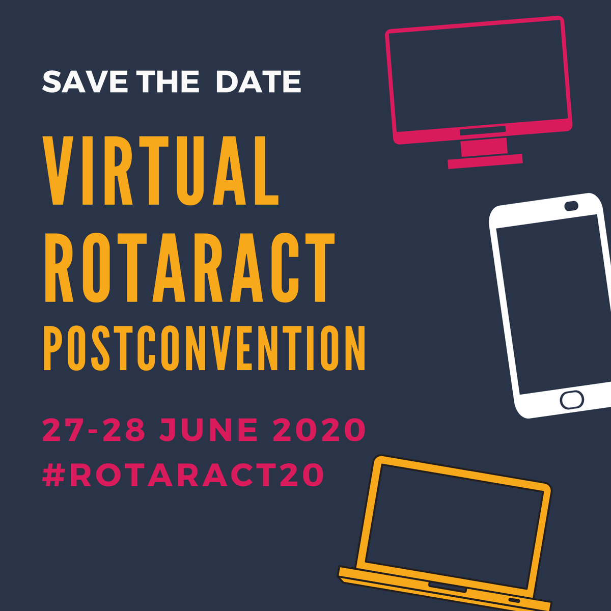 RotaryES's tweet photo. Apunta estas fechas en tu calendario. Reunión virtual postconvención de Rotaract del 27 al 28 de junio. Pronto te proporcionaremos información sobre cómo inscribirte. https://t.co/A2jtf1mDDh