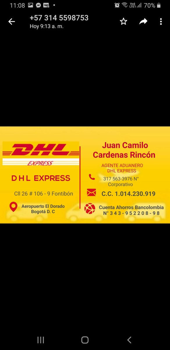 maoman24's tweet photo. @FiscaliaCol de estos dos números me están llamando para estafar pidiendo plata por nacionalizar tapabocas y gels desde Estados Unidos. Junto con personas de DHL supuestamente. https://t.co/5t45s2EVyy