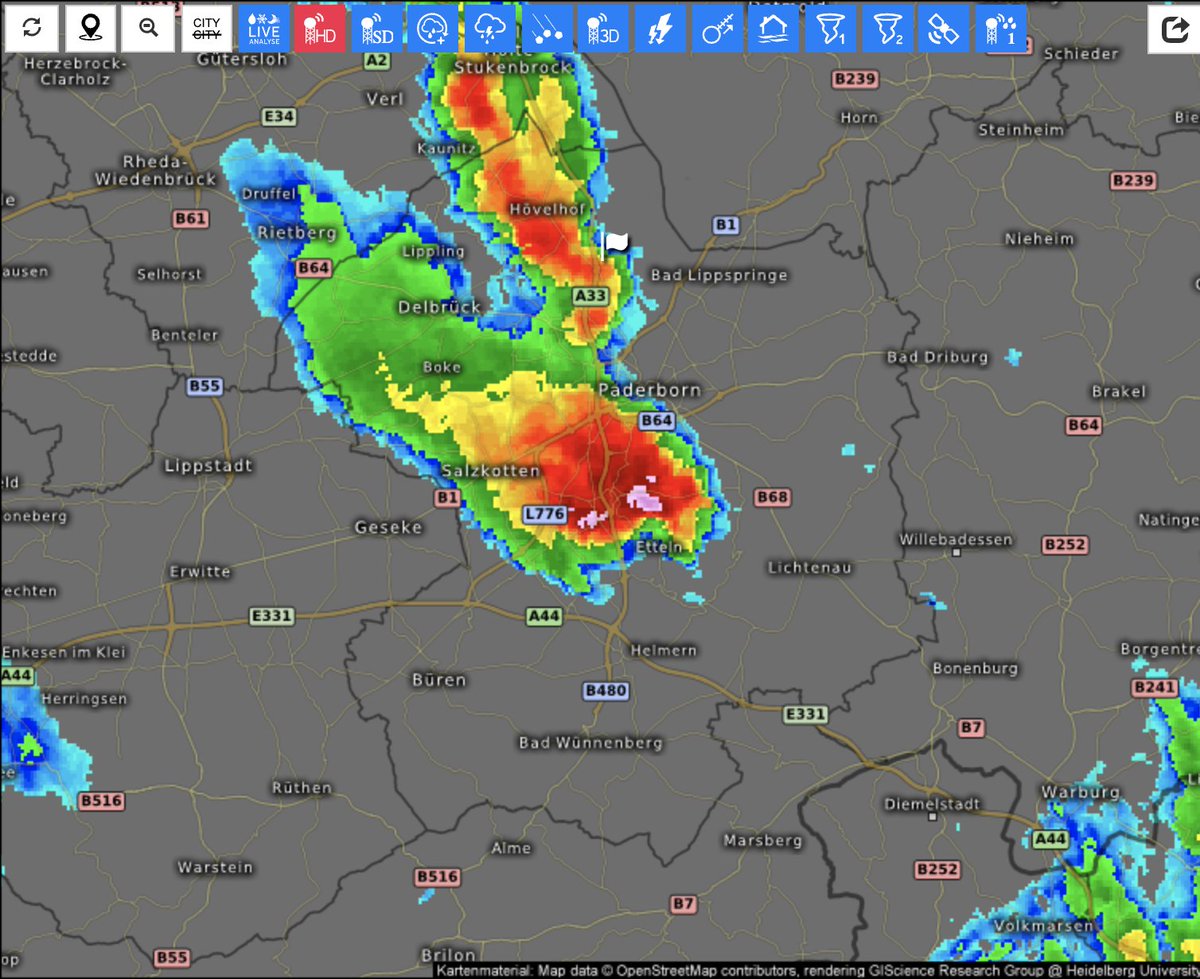 Tornadomelding met grondcontact bij Paderborn Duitsland