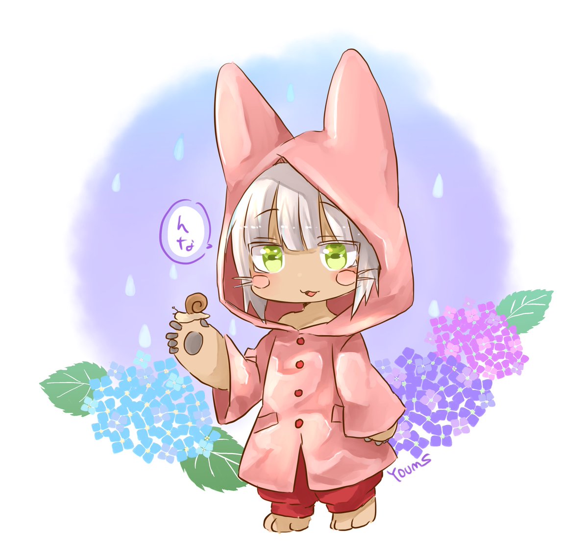 nanachi (made in abyss) whiskers flower hydrangea 1other furry animal ears green eyes  illustration images