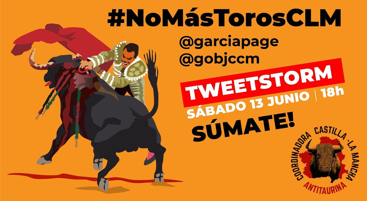 EXIGIMOS a la Junta de Comunidades de Castilla-La Mancha <a href="/gobjccm/">Gobierno de Castilla-La Mancha</a> y a su presidente Emiliano García-Page <a href="/garciapage/">Emiliano García-Page</a> que cesen sus intenciones de sufragar con nuestros impuestos las pérdidas astronómicas del sector taurino. #NoMásTorosCLM 🐃🐂🐄🐎