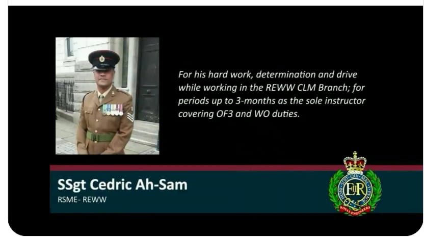 Royal Engineers Warfare Wing (@rsmereww) on Twitter photo REWW are proud to congratulate SSgt Ah-Sam for being awarded a Chief Royals Commendation for his exceptional contribution to the REWW CLM. Excellent work. (Best BBQ chef in the land)👏🏻👏🏻👏🏻👏🏻#proudsapper #corpsofroyalengineers <a href="/RSMEREWW/">Royal Engineers Warfare Wing</a> REWW are proud to congratulate SSgt Ah-Sam for being awarded a Chief Royals Commendation for his exceptional contribution to the REWW CLM. Excellent work. (Best BBQ chef in the land)👏🏻👏🏻👏🏻👏🏻#proudsapper #corpsofroyalengineers <a href="/RSMEREWW/">Royal Engineers Warfare Wing</a>