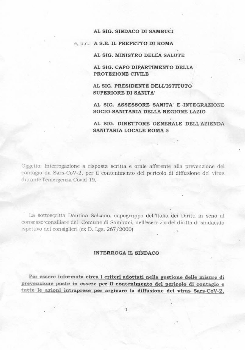 antondepierro's tweet photo. Il nostro impegno nei comuni in cui nostri eletti sono presenti in consiglio comunale continua incessante. Questa è un'interrogazione della #capogruppo Dantina #Salzano a #Sambuci (#Roma) sulla prevenzione #Covid_19. #coronavirus #italiadeidiritti #conte #meloni #Salvini https://t.co/naaV77JCOe