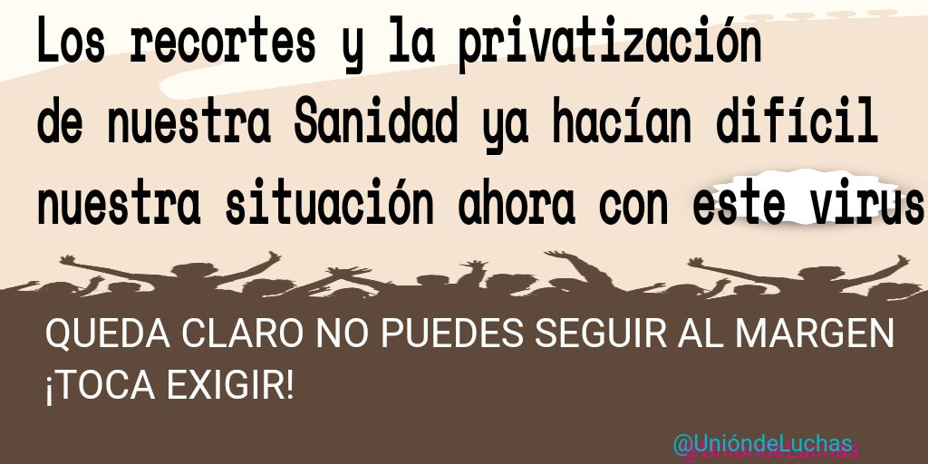 Sanitarios denuncian,han quedado muy tocadxs,y encima se enfrentan a querellas Exijen cambios,inversión,no hay recursos para que en Otoño haya un #ReinicioPandemia 
Es momento de apoyar #SANIDADenLUCHA 
#SanidadPública 
Todxs y cada uno tenemos que exigir que nos la devuelvan