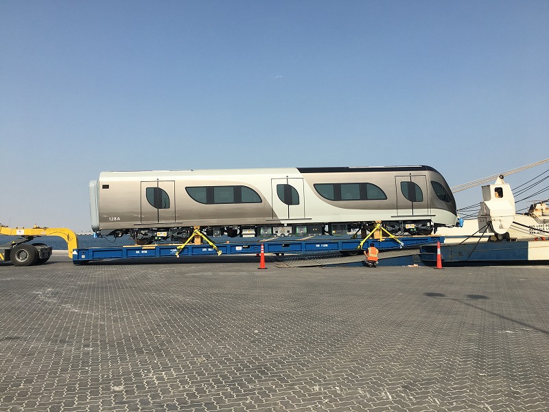QatarRail's tweet photo. Today we received a batch of two additional trains at Hamad Port. This comes within 35 additional trains set to arrive in the upcoming months thus increasing the number of trains serving the Doha Metro from 75  to 110 &amp; boosting the network's capacity during the FIFA World Cup https://t.co/jJlcnrsiNp