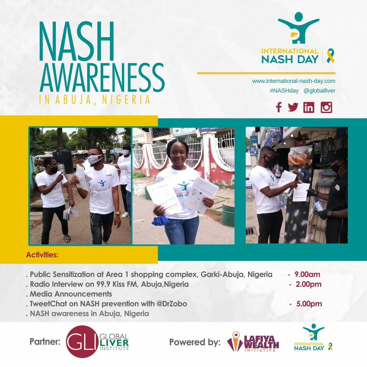donlaz4u's tweet photo. Yesterday was fun as we created awareness about the Non-Alcoholic Steatohepatitis #NASH in Abuja Nigeria.
#NASHdayNG #NASHday2020 #NASHday https://t.co/4eIsDPMGUl