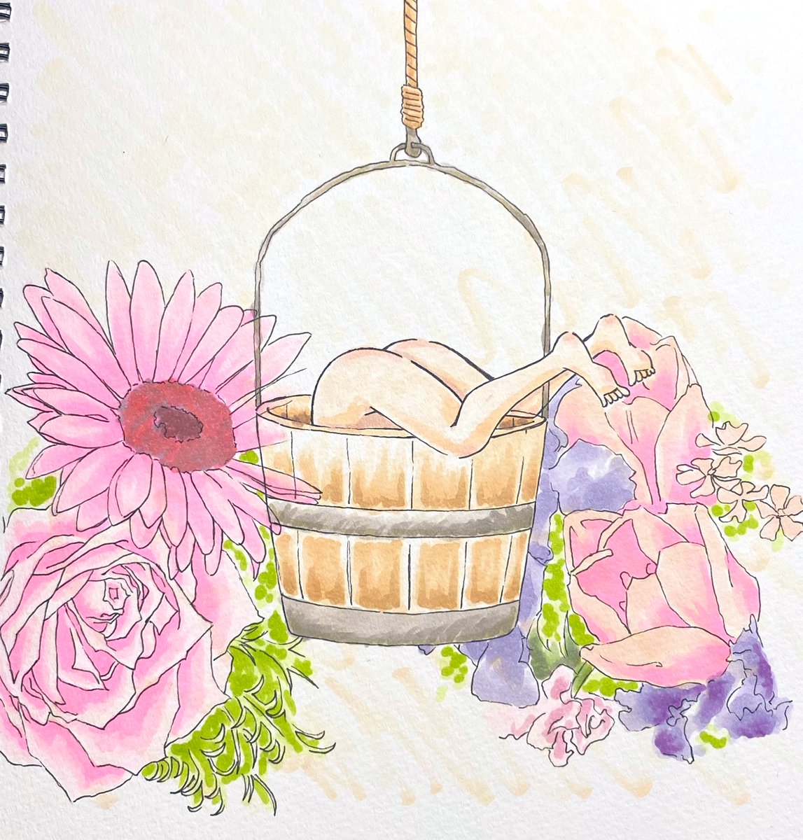 らくがきまる35 キレイな花より真ん中のキスメちゃんに目がいってしまう不思議な絵 めいぷるのイラスト