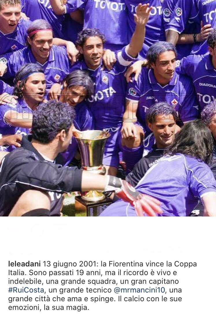 acf_esp's tweet photo. 🔙 TAL DÍA COMO HOY
Hoy, hace 19 años, la #Fiorentina ganó la #CoppaItalia. Esto es el recuerdo de @leleadani 💜
#ForzaViola https://t.co/9HEZFm7Ces