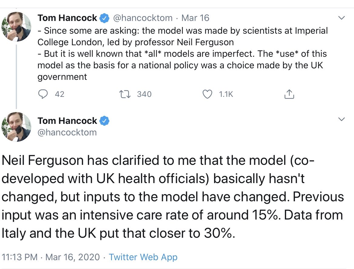 32/. By blaming it on the science, ministers & the PM were ignoring the fact that - although  @neil_ferguson underestimated the ICU rate by 50% - he had nevertheless made clear on 25 Feb, that if  #COVID19 was allowed to “move through the population”, the NHS would be overwhelmed.