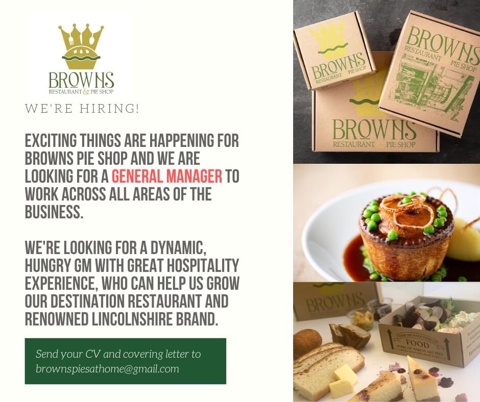 We’re looking for a General Manager to work across our business - think you can cut the mustard ?!  If you’d like to apply send us your CV ⬇️⬇️⬇️ #job #hospitality #Lincolnshire #brownspieshop #recruitment #gm #generalmanager #restaurant