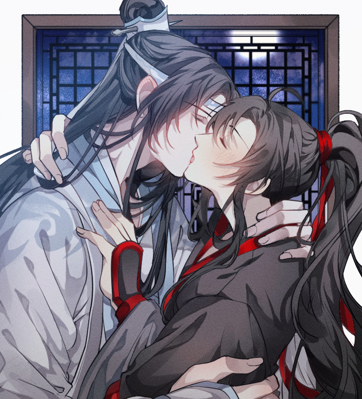 kiss yaoi multiple boys 2boys white headband chinese clothes male focus  illustration images