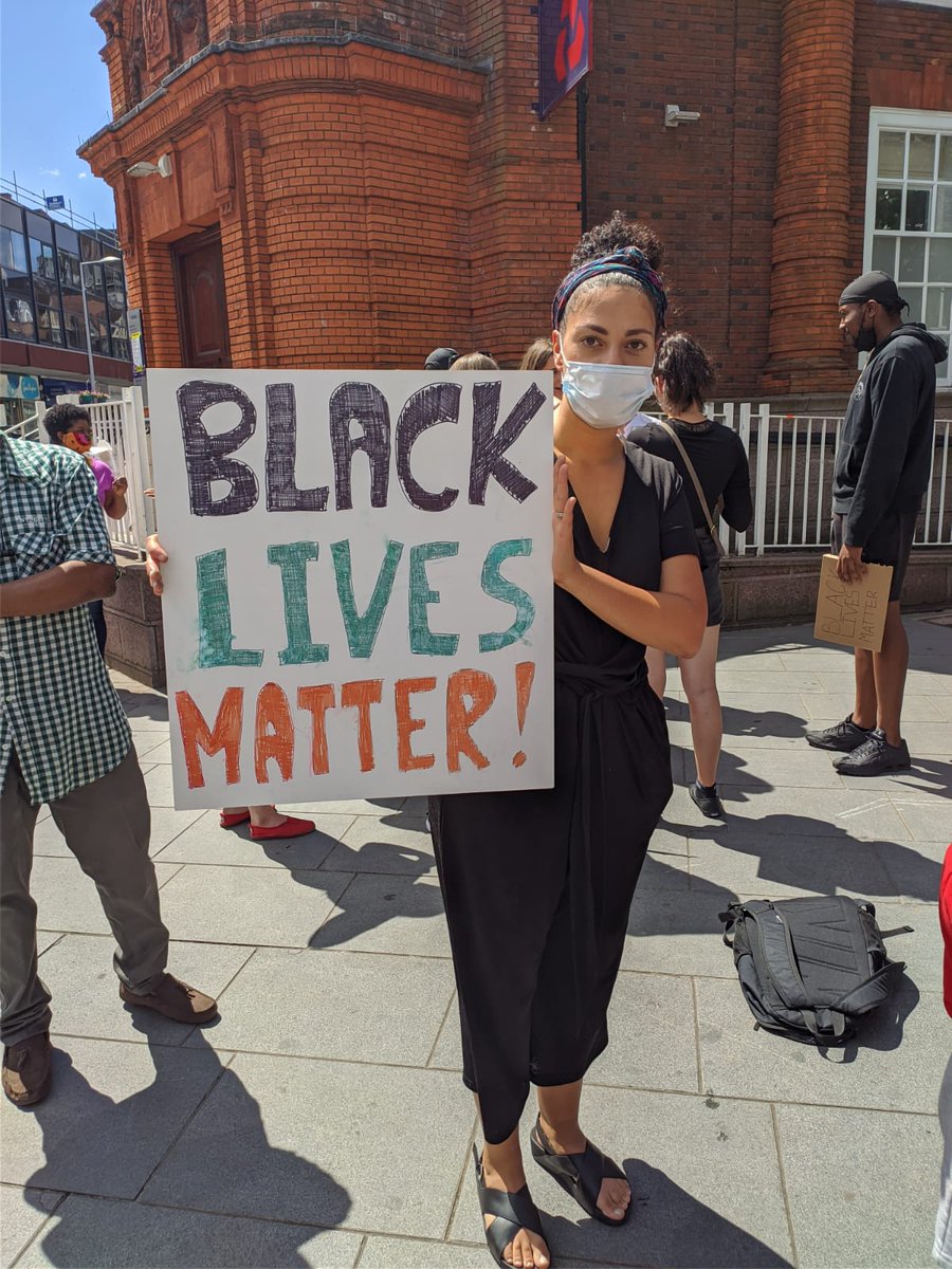 HarrowMomentum's tweet photo. Really impressive, well attended peaceful and socially distanced #BlackLivesMatter protest in Harrow today. Well done for organising @HarrowLeft @Pam4HarrowEast &amp; good to see @gdh1961 showing support from the council. Lots of members from @HarrowMomentum @harrowelabour @HarrowYL https://t.co/K3FKpYvh26