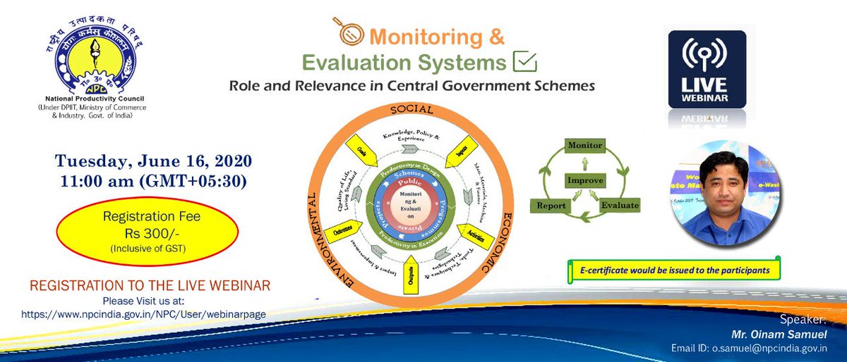 vijayNe11088447's tweet photo. @NPC_INDIA_GOV
#webinar on
#monitoring and #Evaluation System on 16 June at 11 AM & Fees: Rs. 300/-
Register now: https://t.co/BqywEjm0IU
@DIPPGOI
@moefcc
@MoJSDoWRRDGR
@MoHUA_India
@minmsme
@NITIAayog
@SteelMinIndia
@FollowCII
@ficci_india
@ASSOCHAM4India
#PIB #India https://t.co/xH1CEYEZRS