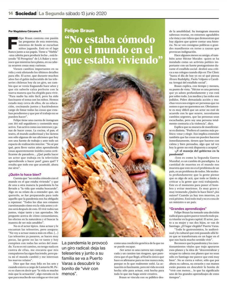 Felipe Braun <a href="/felipebraun1/">Felipe Braun</a>  cuenta hoy en @diariolasegunda sus nuevos rumbos y sus reflexiones en medio de la pandemia. La tremenda fotaza es de @alvarobuenaventura