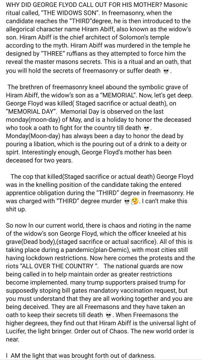 I'll just leave this here... I did not write this, screen cap from another source.  #GeorgeFloydExposed  #TheGreatAwakening