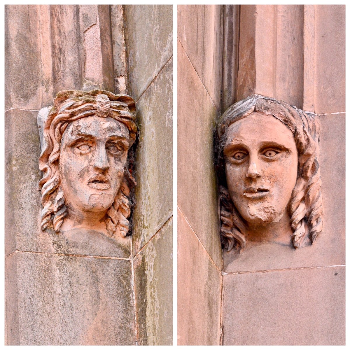The old buildings at Gartnavel Royal Hospital were once the Glasgow Lunatic Asylum (ugh). There are interesting carved heads at the entrances. These two women represent for me every woman who passed through the doors.  #WomenMakeHistory  @womenslibrary