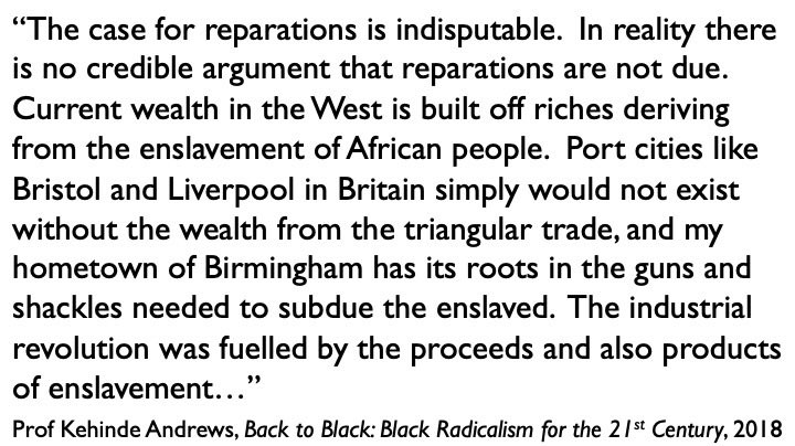 As Professor  @kehinde_andrews sets out in his book “Back to Black”, our wealth is built on imperial exploitation, including of enslaved African people, making reparations an undeniable necessity for any honest person who considers it properly   #reparations  #BritishEmpire