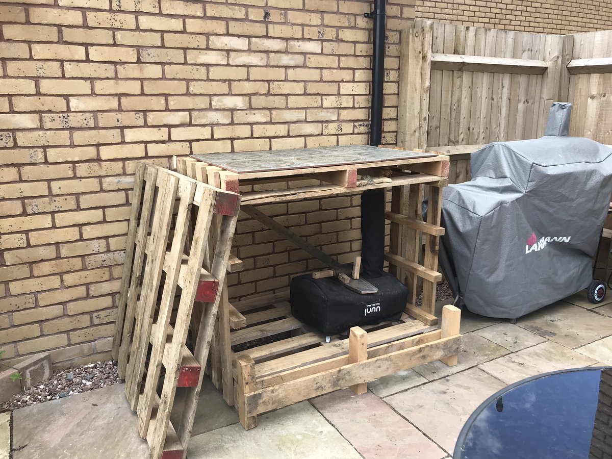 Nigidivitch's tweet photo. Andrew and I have only gone and built a table for the pizza oven! Expect a pizza-cast very soon! ๐ #notgrumpyneighbours https://t.co/qUaELruSK8