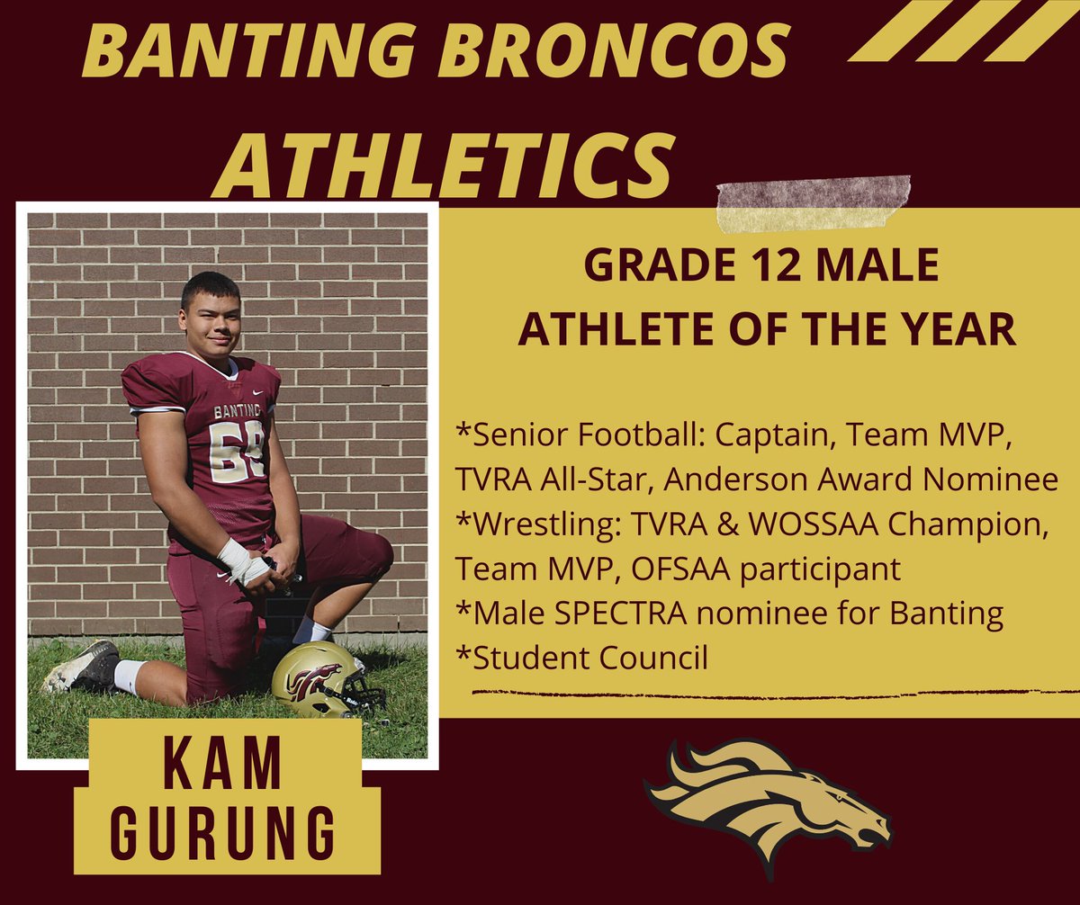 Congratulations to <a href="/bantingbroncos/">BantingBroncos</a> Grade 12 Male Athlete of the Year, K. Gurung. #gobroncos