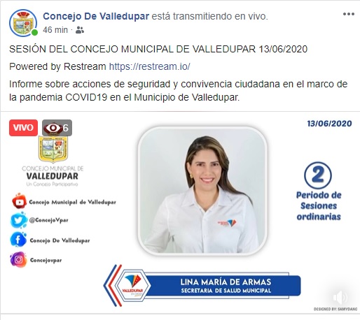 Interpolitico's tweet photo. #DEBATE #CONCEJODEVALLEDUPAR #SALUD
El @ConcejoVpar avanza a esta hora en el debate a la secretaria de salud de Valledupar @linadearmas, sobre el manejo del Covid-19, en el municipio que registra 366 casos. Concejal proponente @RonaldCastillej @sonialux https://t.co/iolzZJzoop