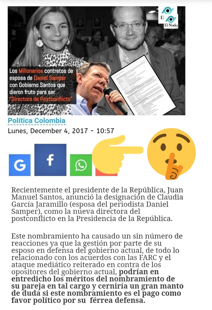 NegroLopezA's tweet photo. @DanielSamperO @JonathanR671 Doble rasero? Usted porque no le contó al país que su frentera defensa al gobierno santos obedecía a millonarios contratos entre su esposa con el gobierno. No estaba obligado o si?
No escupa pa' arriba https://t.co/YhFWrVTeKh