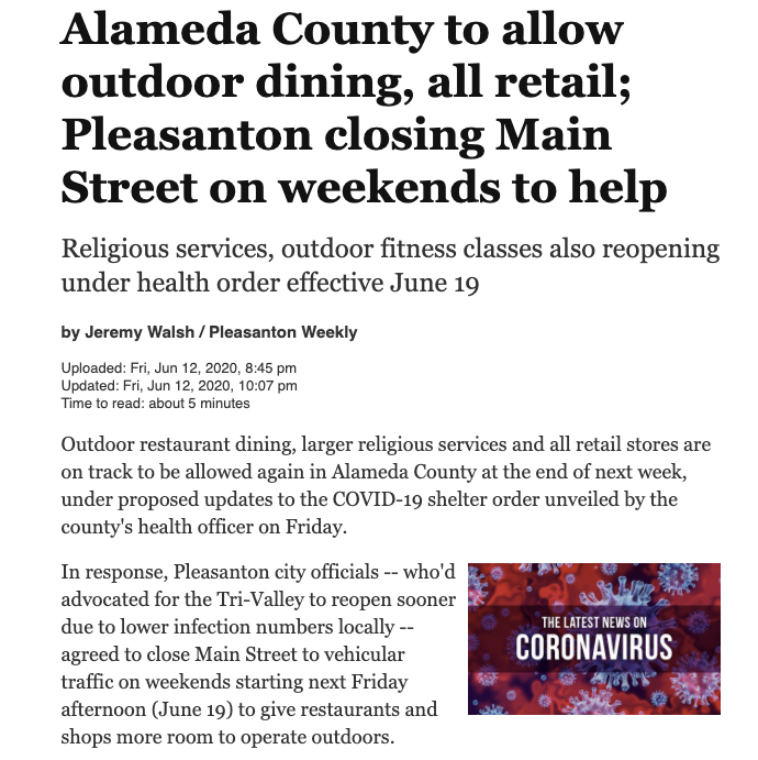 ScottAdamsSays's tweet photo. My town is closing Main St. on weekends to create more restaurant outdoor dining. Who came up with that genius idea? https://t.co/3CAmnvkabt