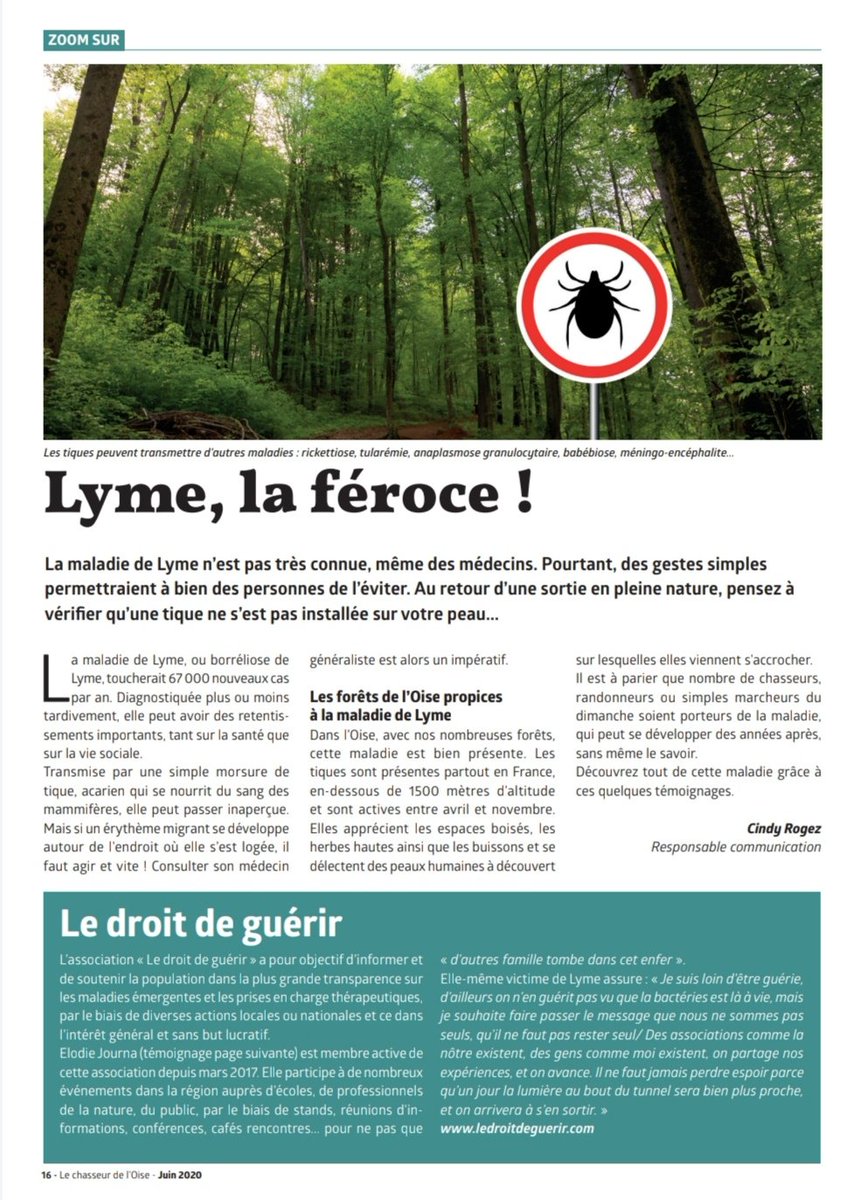 MeloLyme's tweet photo. Merci à la #fédération des #chasseurs de l'#Oise qui a pris le temps d'écouter mon #témoignage.
Bonne lecture, bon week-end

Elodie, représentante de la région #HautsDeFrance pour l'association @LeDroitdeGuerir

#lyme
#Ledroitdeguerir
#LDDG
#maladiedelyme
#LymeDisease
@Infos_HDF https://t.co/lj0XPxEUzi