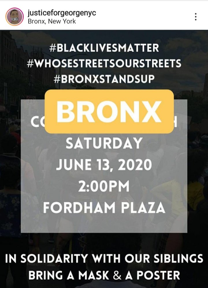 EpicProsaic's tweet photo. More NYC Protests 
TODAY
Saturday June 13th 

Check this entire thread for more. 

Thank you Instagram 
@ justiceforgeorgenyc for this! 

#BlackLivesMatter
#JusticeForGeorgeFloyd #NYCprotest 
#NYCprotest 
#BronxProtest 
#NewYorkProtests 
#GeorgeFloyd 
#BLM
#ManhattanProtests https://t.co/z3mBZgCylw