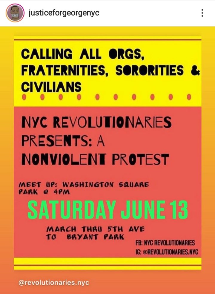 EpicProsaic's tweet photo. More NYC Protests 
TODAY
Saturday June 13th 

Check this entire thread for more. 

Thank you Instagram 
@ justiceforgeorgenyc for this! 

#BlackLivesMatter
#JusticeForGeorgeFloyd #NYCprotest 
#NYCprotest 
#BronxProtest 
#NewYorkProtests 
#GeorgeFloyd 
#BLM
#ManhattanProtests https://t.co/z3mBZgCylw
