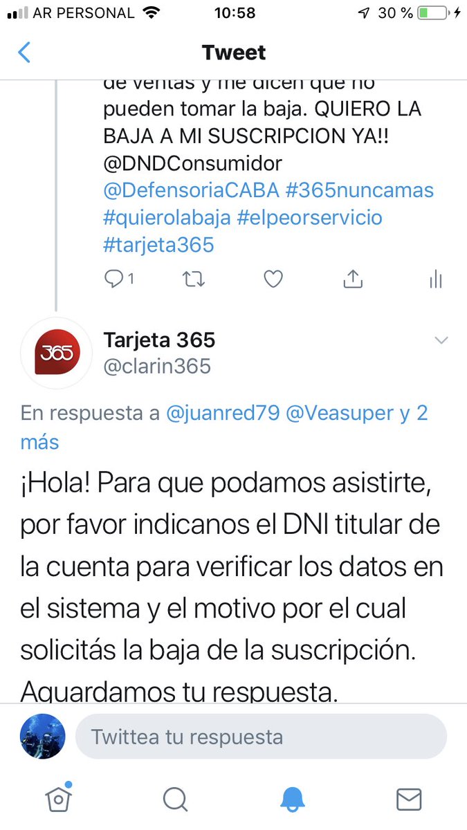 juanred79's tweet photo. @clarin365 @chakanawines Solicitan datos personales para verificar en el sistema y “asistirte” pero siguen sin contactarse, somos rehenes de un sistema vicioso, basta de engaños!! TARJETA 365 quiero mi baja. @ATEdefeciudad @DNDConsumidor #tarjeta365 #defraudacion #elpeorservicio #imposiblelabaja https://t.co/PWGdJFUJ79