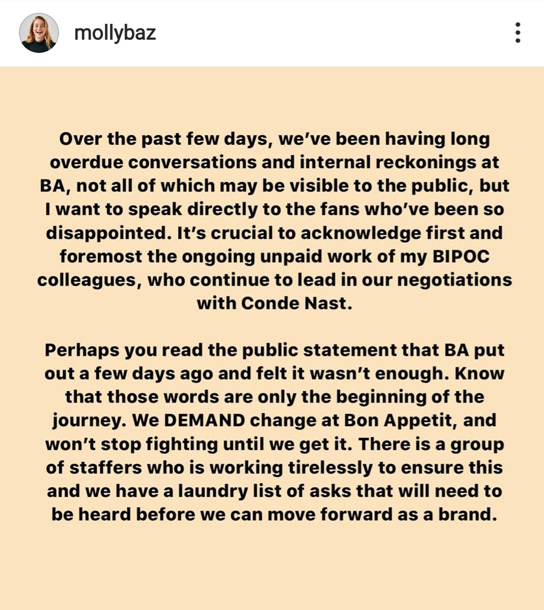 The Molly Baz Apology (from her instagram)