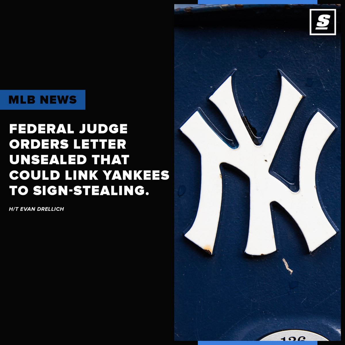 theScore's tweet photo. A federal judge has given the Yankees until noon on Monday to unseal a letter from MLB that may link the team to sign-stealing. https://t.co/czdhVd9A6J https://t.co/yC00KCrHa9