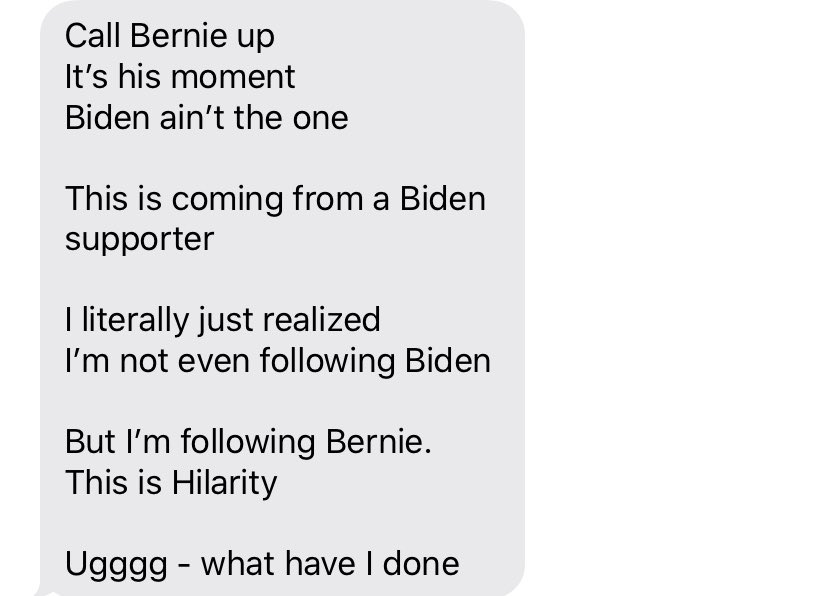 FL4Bernie2020's tweet photo. A difficult text to receive from a remorseful Biden-supporting black woman who thought Bernie was too radical and realized too late Bernie Sanders was the one. #NotMeUs  #Bernie2020 https://t.co/2eO94ZMIdH