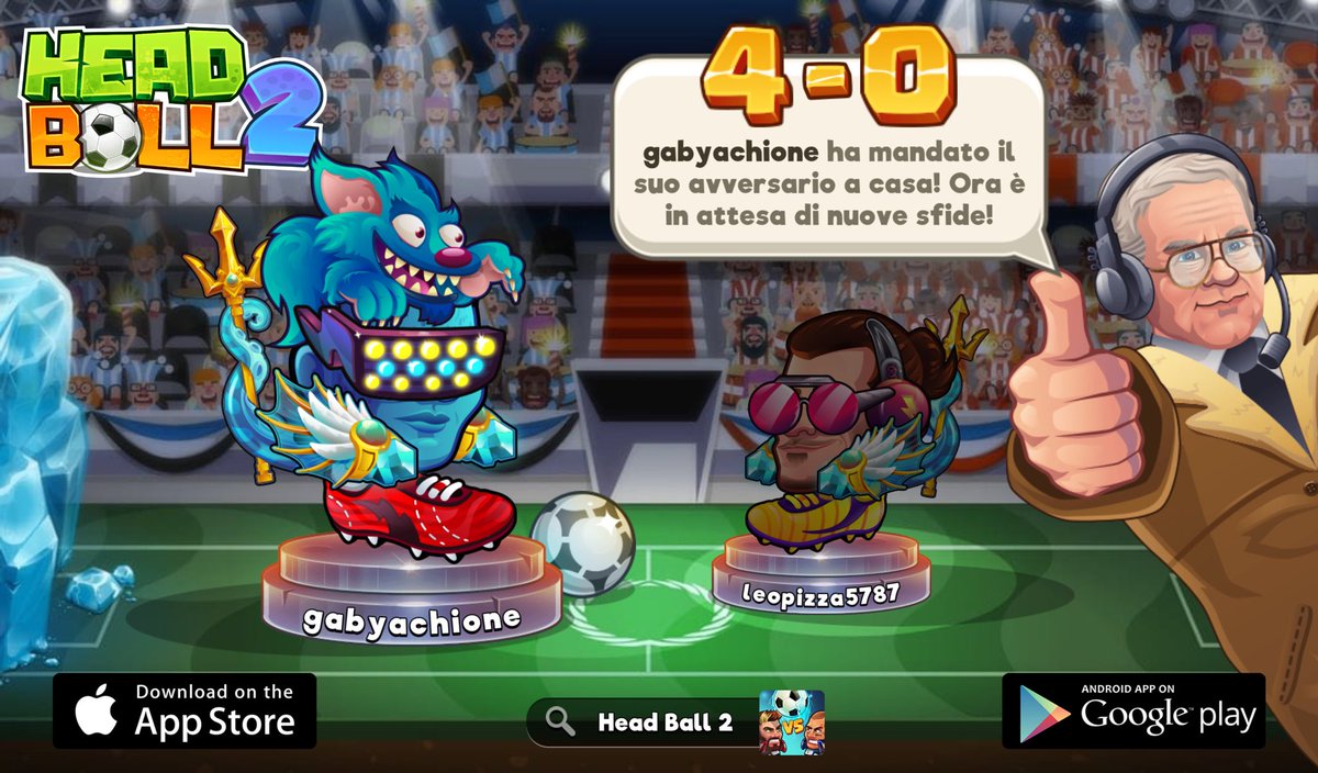 Sto aspettando un nuovo sfidante su Head Ball 2. Il mio nome è 'gabyachione' Vieni a giocare con me! Scaricalo da > app.adjust.com/7lb0aee_oovl5up #headball2 <a href="/HB2Official/">Head Ball 2</a>