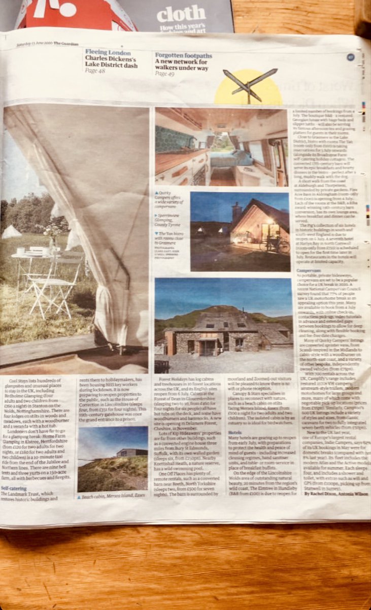 YanAtBroadrayne's tweet photo. That light at the end of the tunnel feels a little bit brighter today! 
Thank you @AntoniaEmilyW &amp; @guardian @GuardianTravel for including us in this, a lovely thing to wake up to this morning. 
It means a great deal to us!
💛💛💛
#theguardian #Newspaper #staycation #grasmere https://t.co/bWJ4TPplL2