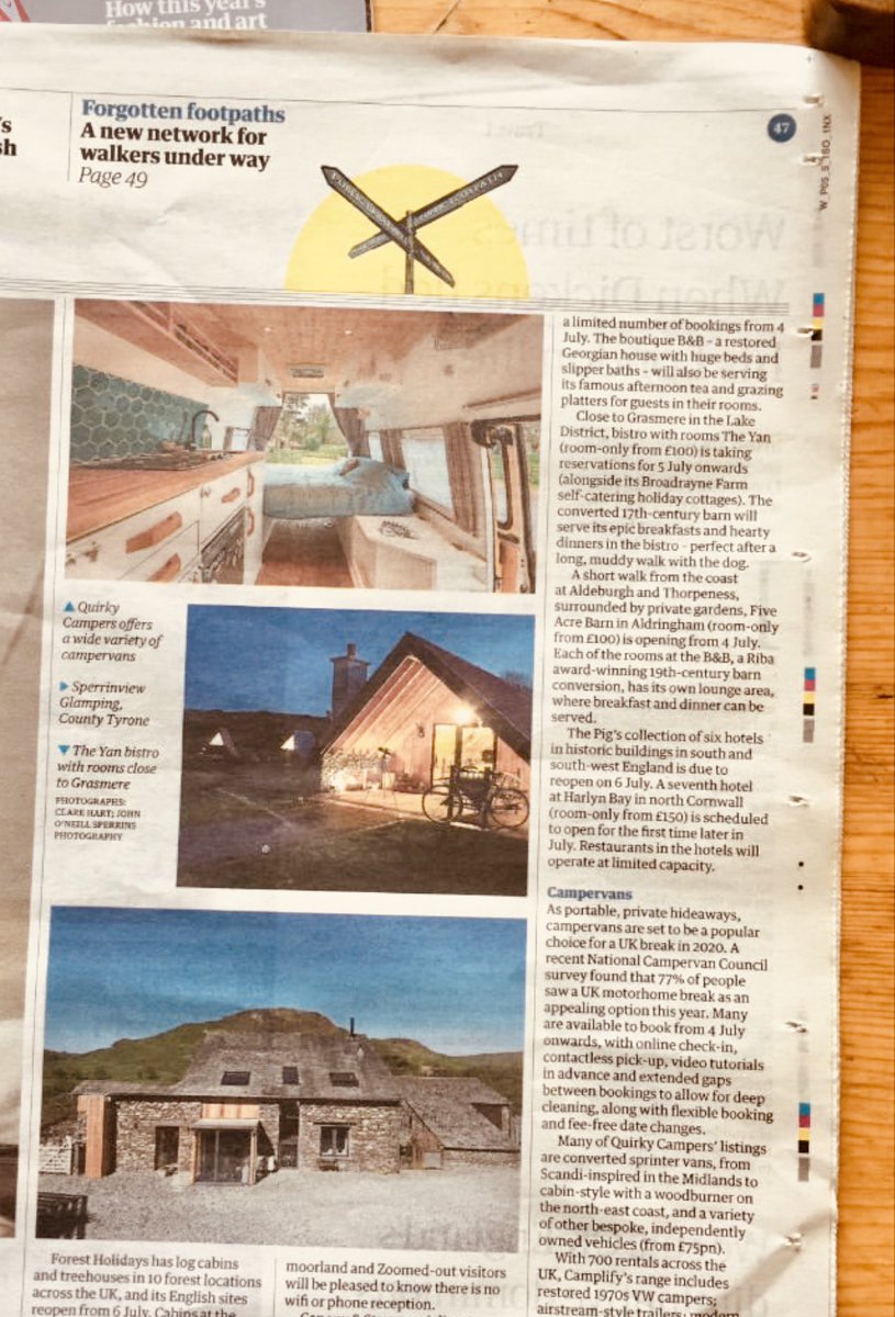 YanAtBroadrayne's tweet photo. That light at the end of the tunnel feels a little bit brighter today! 
Thank you @AntoniaEmilyW &amp; @guardian @GuardianTravel for including us in this, a lovely thing to wake up to this morning. 
It means a great deal to us!
💛💛💛
#theguardian #Newspaper #staycation #grasmere https://t.co/bWJ4TPplL2