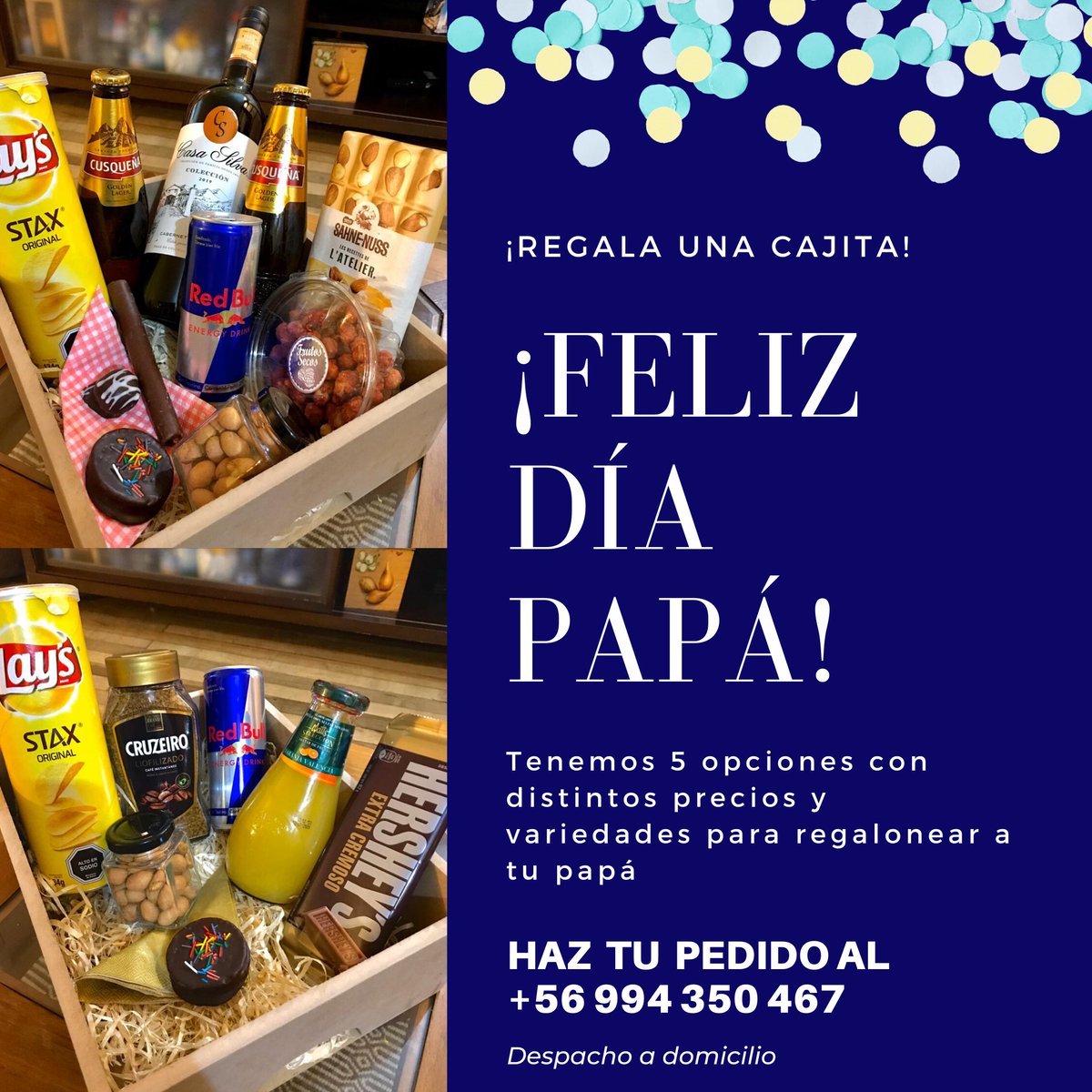 felipevalle_'s tweet photo. Tengo Cajitas de Regalo para el Día del Padre con entrega a domicilio en Viña del Mar y alrededores. Agradezco su RT o like para apoyar mi pequeño emprendimiento y llegar a más personas que necesitan enviarle un regalo a su papá 🎁 https://t.co/W0eLIrmcED